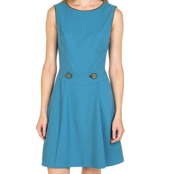 Vintage 1960s Sue Brett Dress XS Teal Mod A-Line Fit & Flare USA Made - Picture 1 of 12